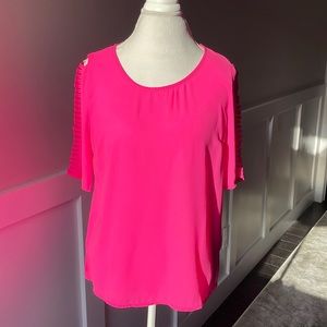 Skies Are Blue Neon Pink Slit Sleeve Top Sz M